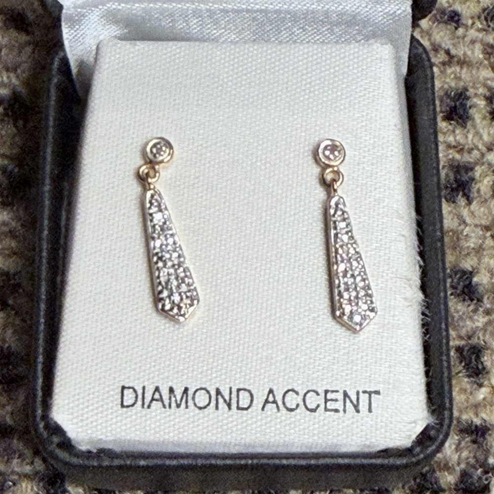 Elegant 18 KT Gold Sterling Silver Diamond Accent Dangle Earrings .925 china - Picture 3 of 8